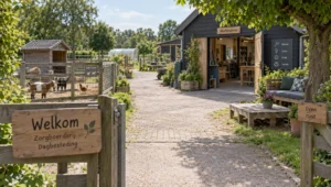 Een zorgboerderij met een erf, dierenverblijf en werkruimte biedt een beeld van een mogelijke plek voor dagbesteding zonder indicatie.